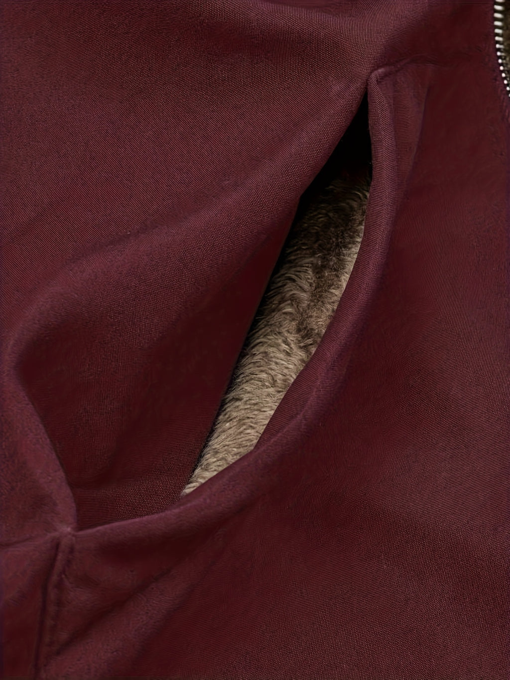 Solid Color Thermal Lined Hooded Jacket for Autumn/Winter Warmth and Casual Wear