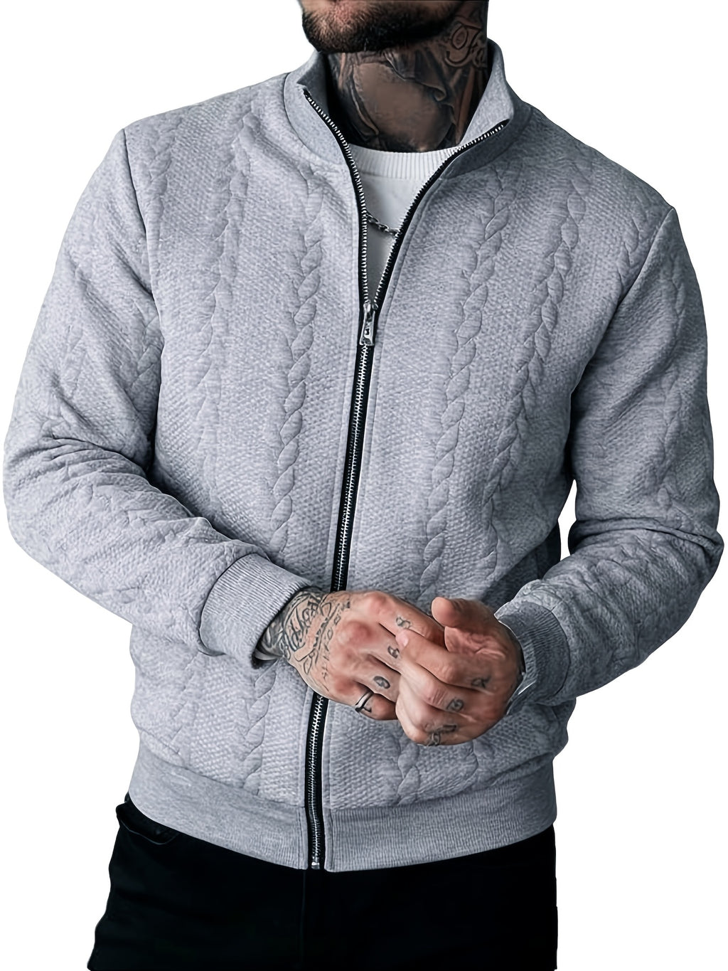Men's Fashion Casual Elegant Medium Stretch Cardigan, Men's Casual Full-Zip Cardigan, Spring/Autumn Jacquard Casual Jacket with Jacquard Design, Suitable for All-Season Wear, Ideal for Casual and Formal Outfits, Fashionable Jacquard with Striped Knit