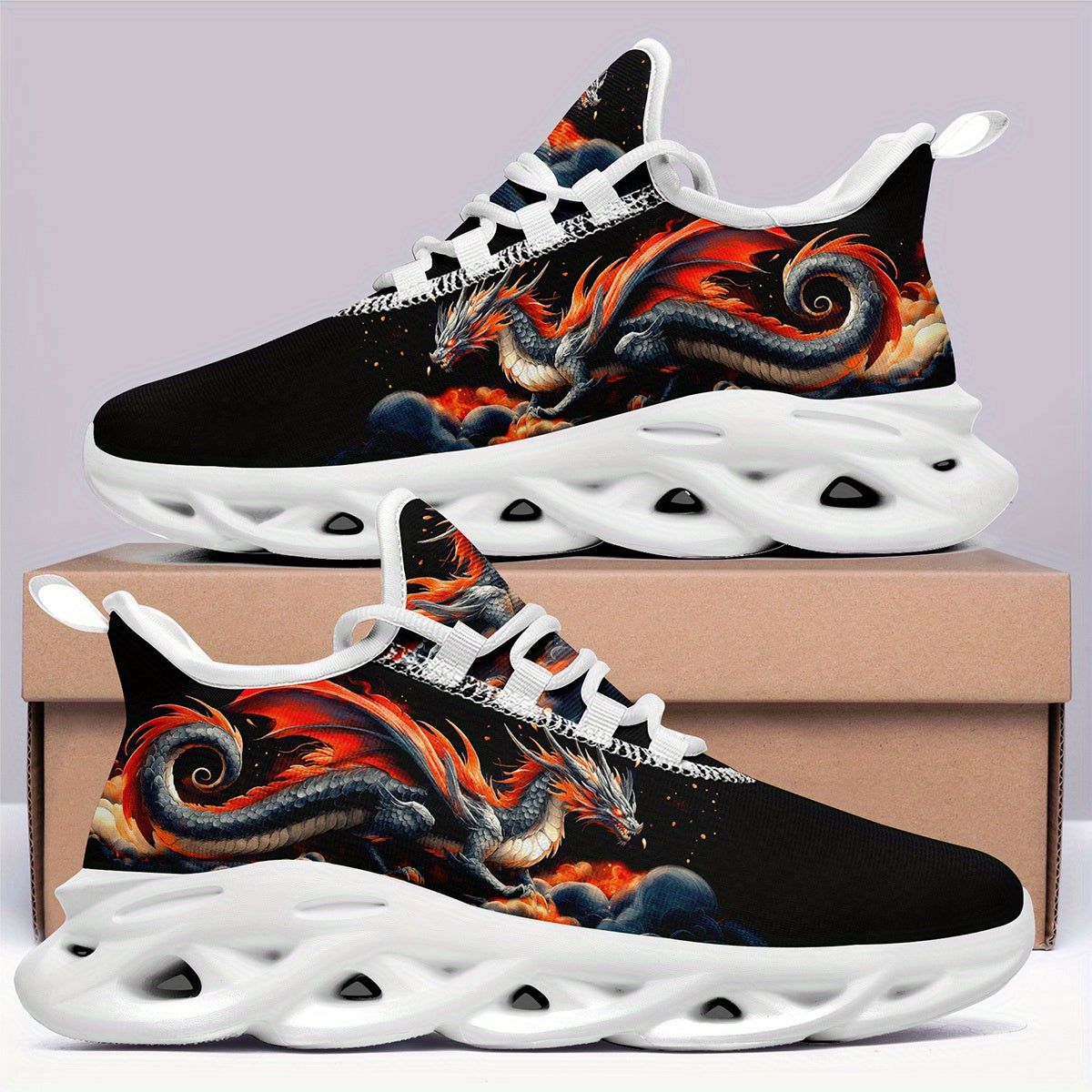 Men'S Low Top Sneakers in Plus Size, Featuring a Gothic Dragon Design, Perfect for Streetwear. These Trendy Shoes Are Comfortable Walking Trainers Suitable for Any Season