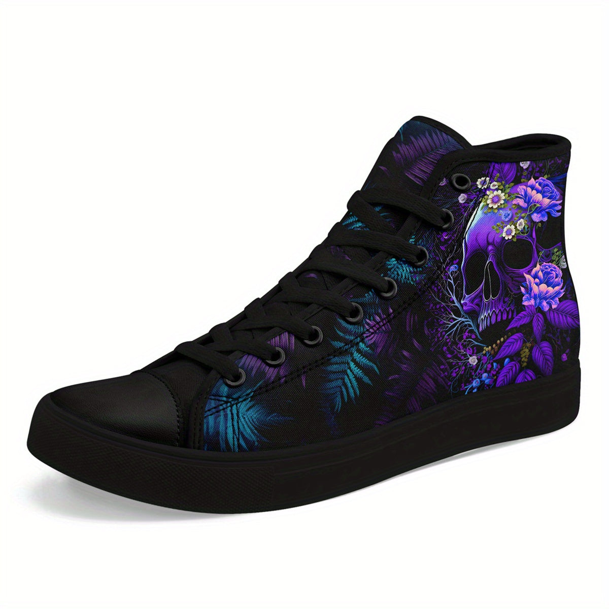 Men's Gothic High-Top Sneakers • Purple Skull Design Gothic Streetwear Shoes • Casual Fashion Lace-Up Trainers • Men's Punk Trendy Shoes