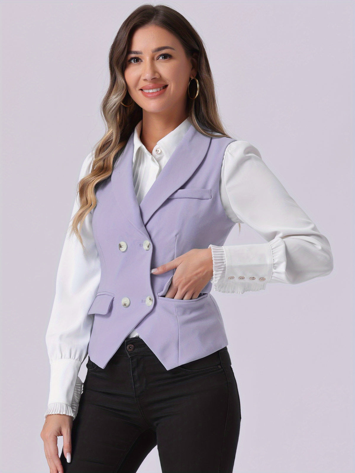 Women's Suit Vest Double Breasted Lapel Dressy Waistcoat Vest