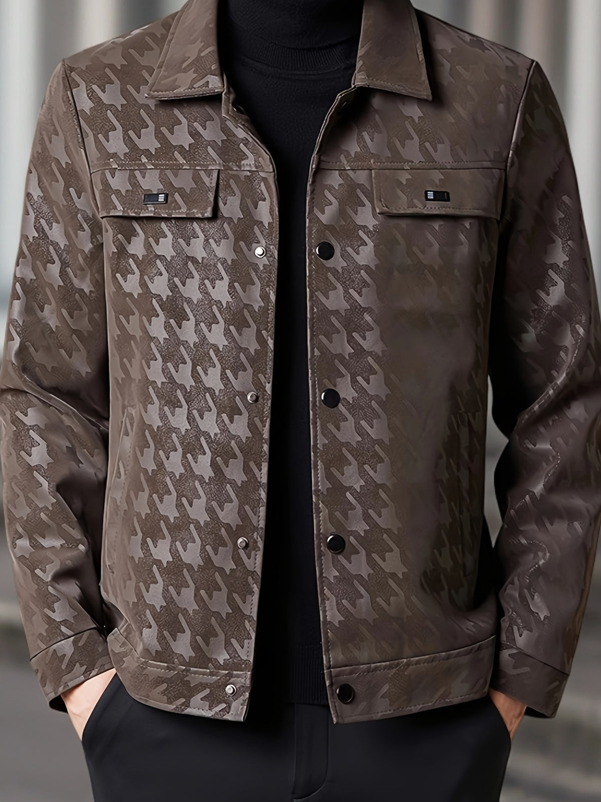 Men's Elegant Camouflage Pattern Jacket - Polyester, Lapel Collar, Long Sleeve, Casual Fashion Outerwear with Pockets for Spring and Autumn, Camouflage Jacket