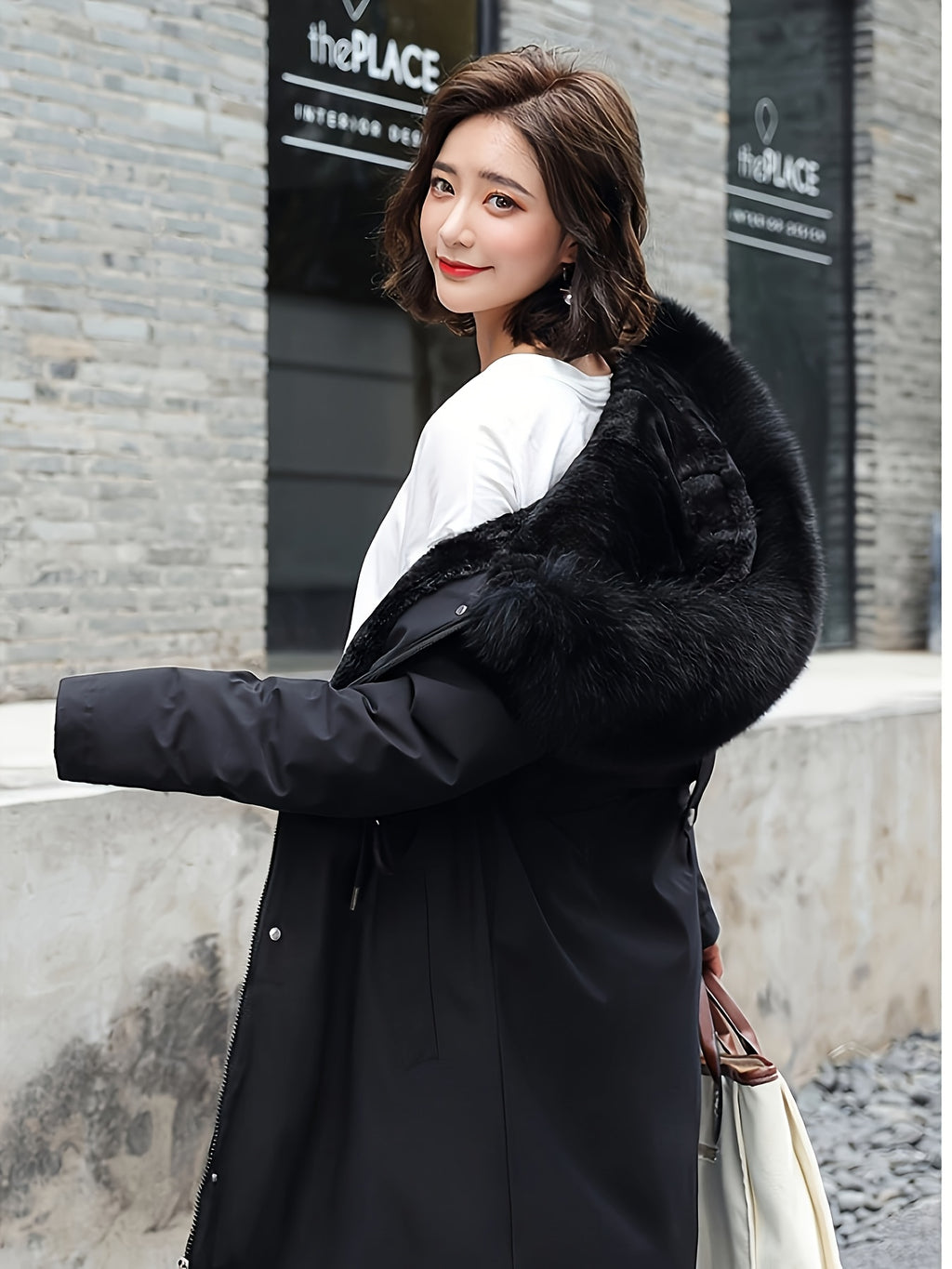 Winter New Mid-Length Fleece-Lined Vest Coat Trendy Women'S Coat Removable Collar