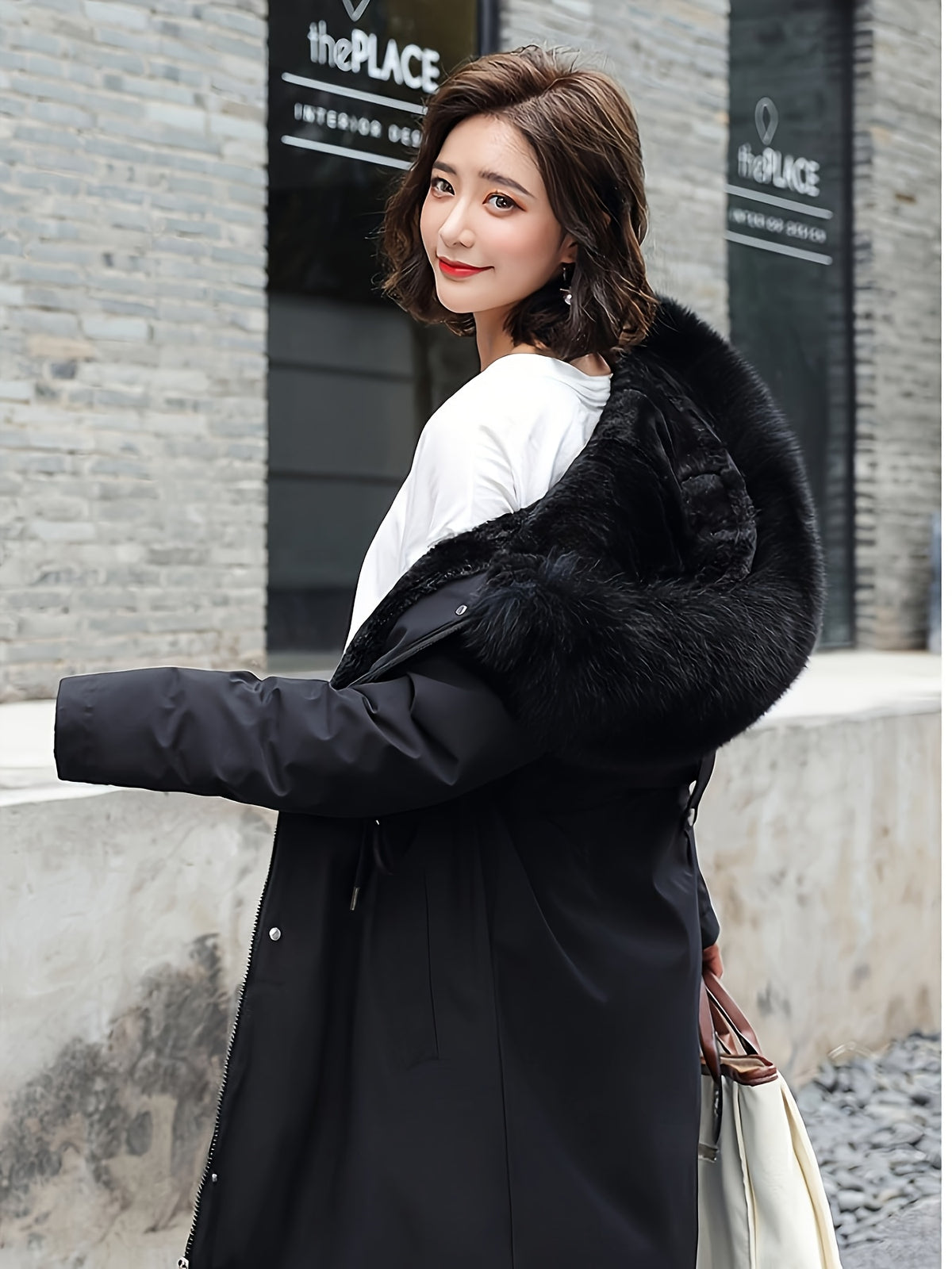 Winter New Mid-Length Fleece-Lined Vest Coat Trendy Women'S Coat Removable Collar