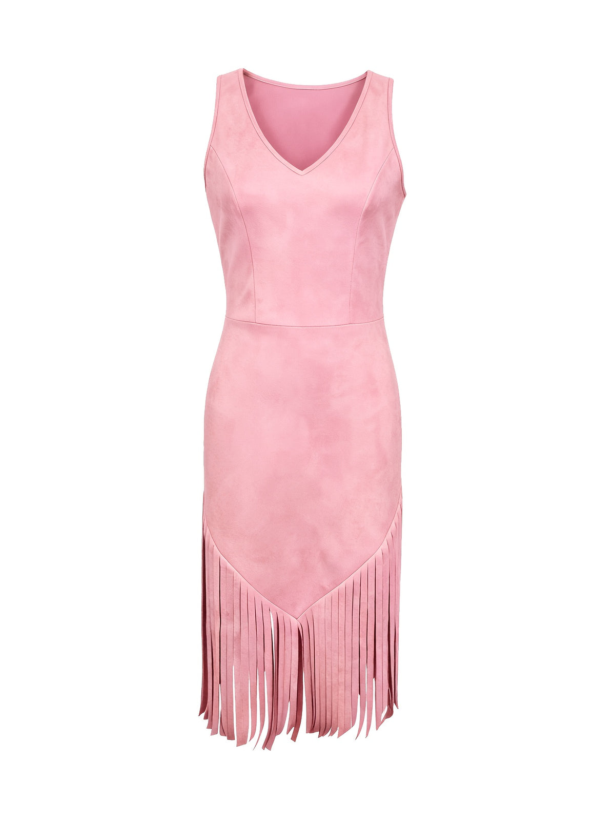 [Retro Western Dress] Fashion Retro Western Style Deerskin Velvet Tassel V-Neck Dress Women's Dress YTD Cherry