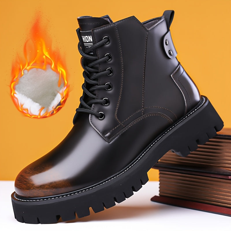 Men's High-Top Plush-Lined Boots, New Warm Men's Boots, Anti-Slip Wear-Resistant Snow Boots