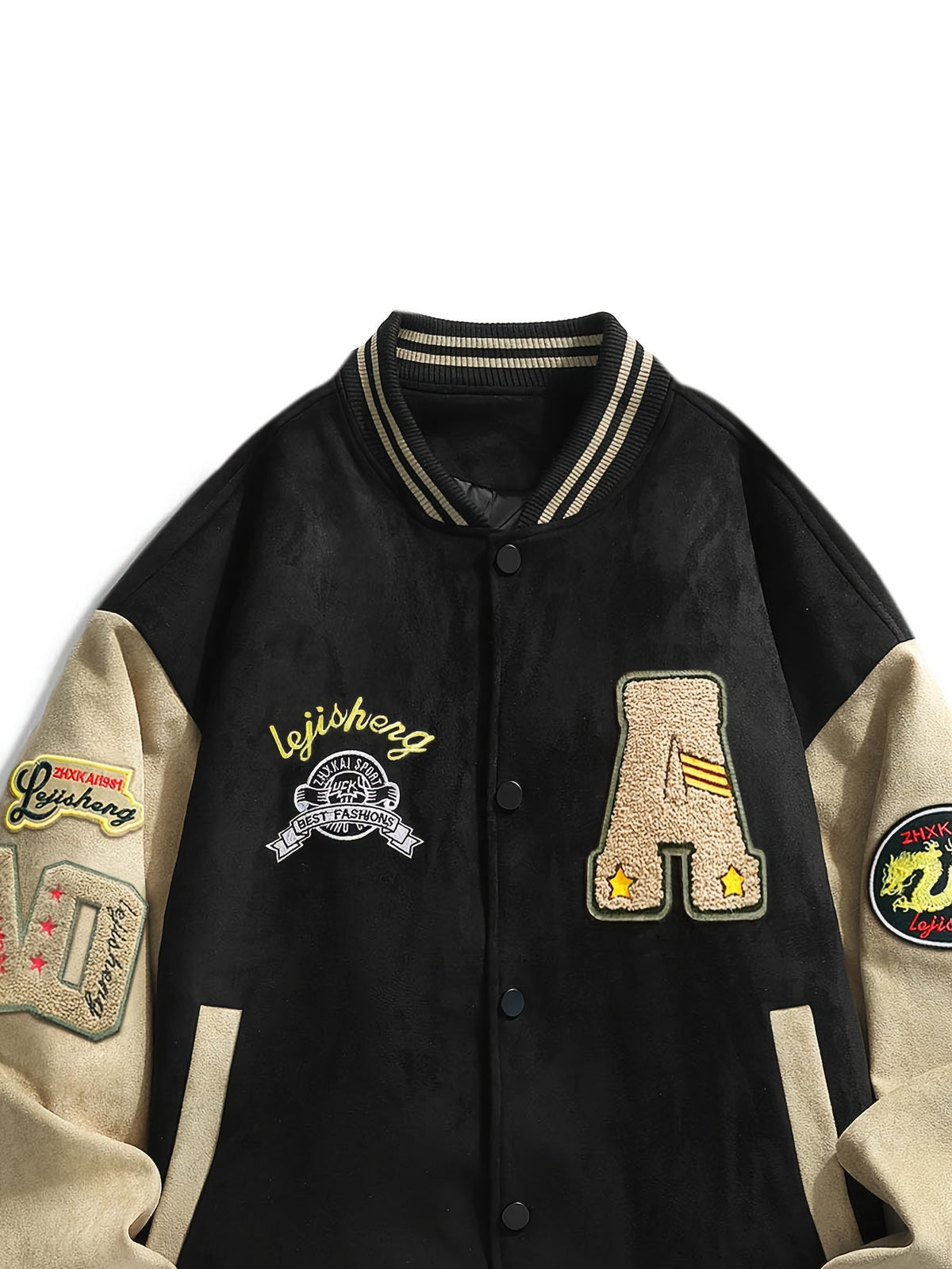 Men's and Women's High Street Embroidered Baseball Jacket with Stand-Up Collar, Trendy Short Trench Coat, Streetwear Brand Men's Jacket