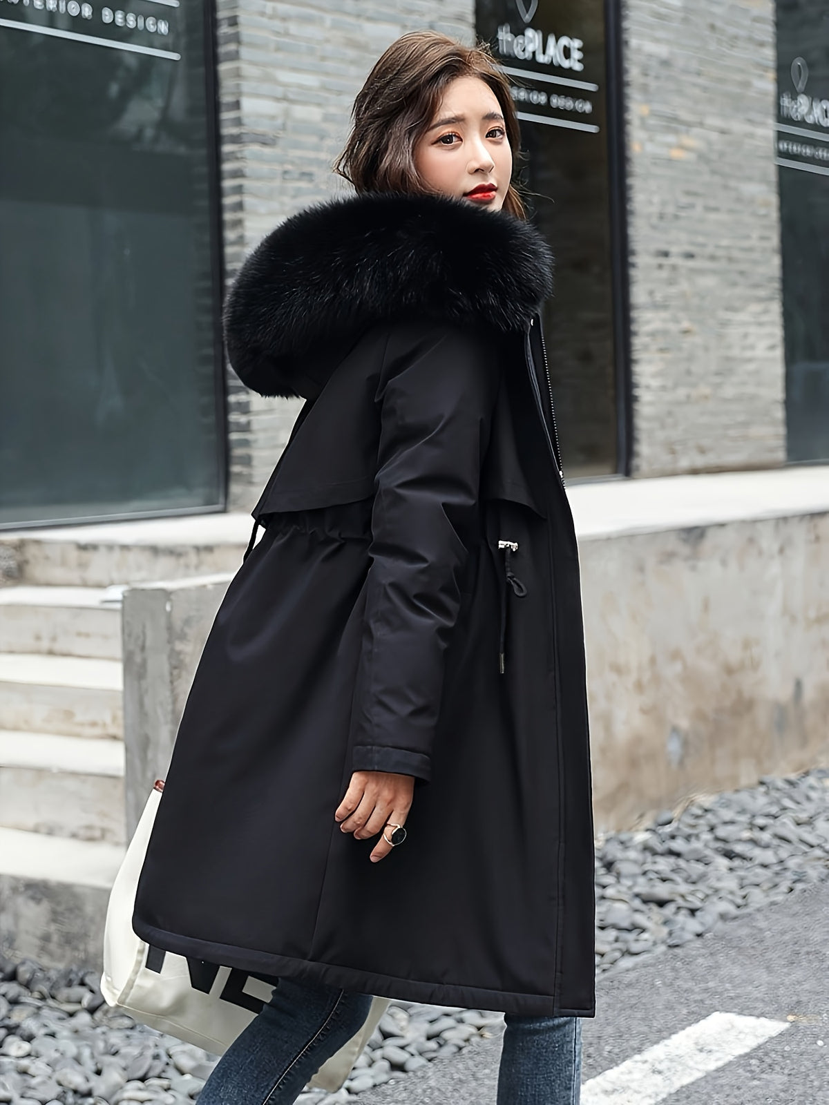 Winter New Mid-Length Fleece-Lined Vest Coat Trendy Women'S Coat Removable Collar
