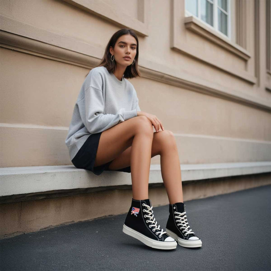 New Arrival with Puerto Rico Flag Print HighTop Canvas Shoe Lace up Non Slip Sports Shoes Non Slip Canvas Shoes Elevator Shoes Non Slip Fashion Sports Flat Shoes Trend Korean Version Recreational Sports for Men and Women Stylish Prints