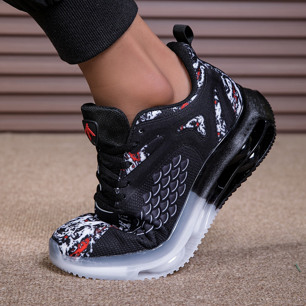 Men's Dragon Scale Sport Sneakers - Gradient Colorway with Striped & Solid Design, All-Season TPU Sole & EVA Cushioning, Breathable Fabric for Hiking, Casual & Outdoor Wear - Low-Top Lace-Up 6099, Hiking Footwear, Street Style Shoes, Cushioned Support