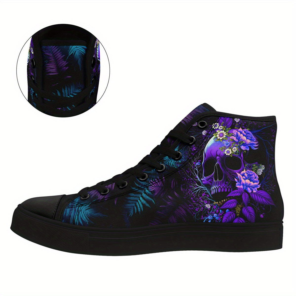 Men's Gothic High-Top Sneakers • Purple Skull Design Gothic Streetwear Shoes • Casual Fashion Lace-Up Trainers • Men's Punk Trendy Shoes