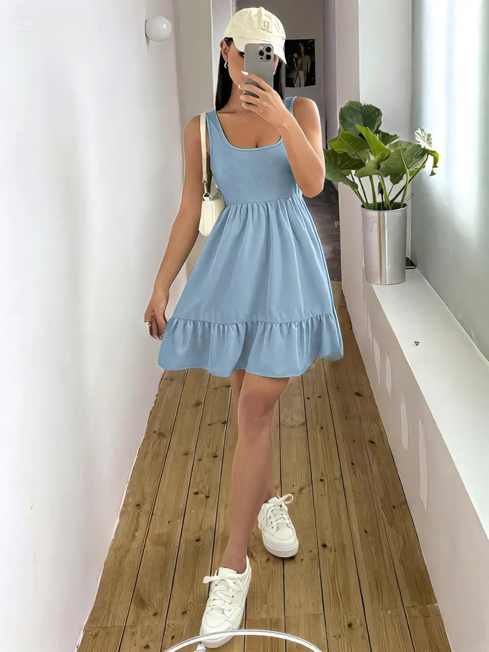 Women's Solid Color Spliced Vest Dress