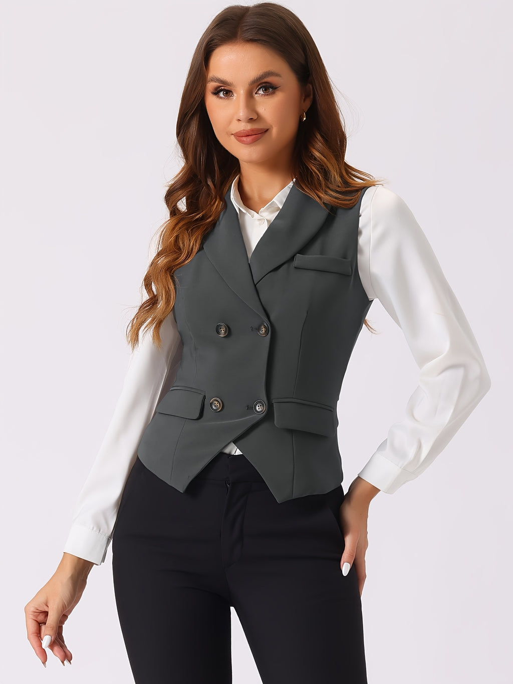 Women's Suit Vest Double Breasted Lapel Dressy Waistcoat Vest
