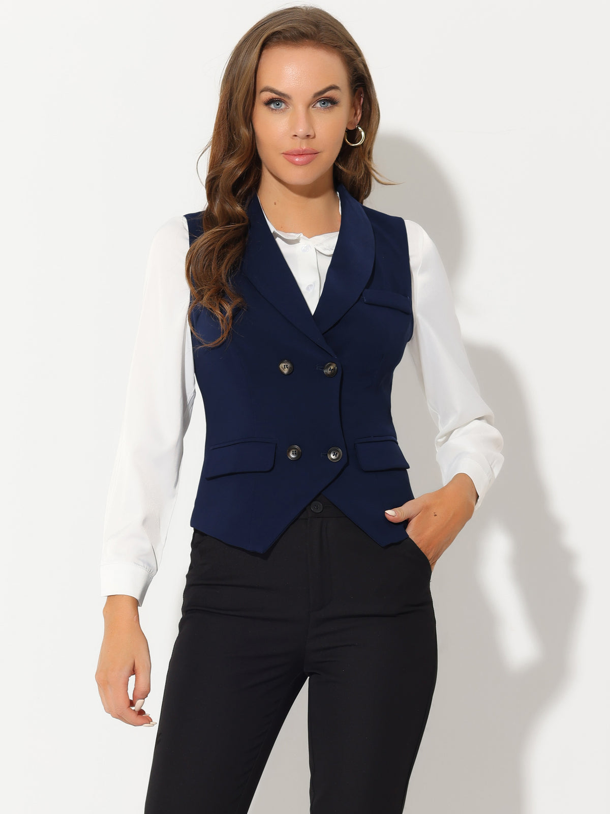 Women's Suit Vest Double Breasted Lapel Dressy Waistcoat Vest