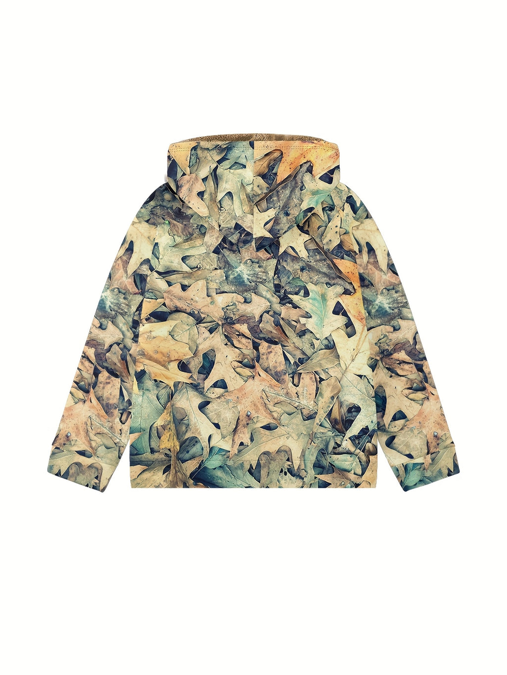 Men'S Autumn Winter Leaf Print Casual Matching Fleece Lined Zip-Up sweatshirt, Hunting