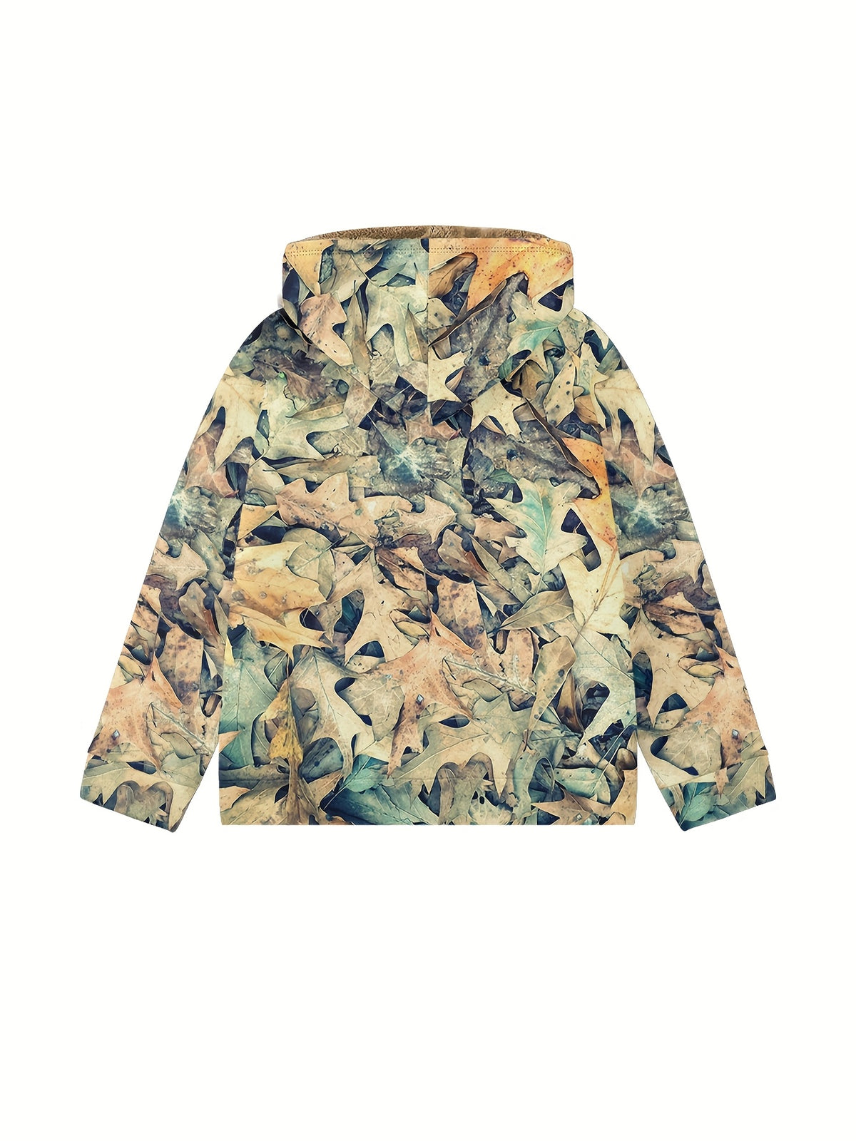 Men'S Autumn Winter Leaf Print Casual Matching Fleece Lined Zip-Up sweatshirt, Hunting