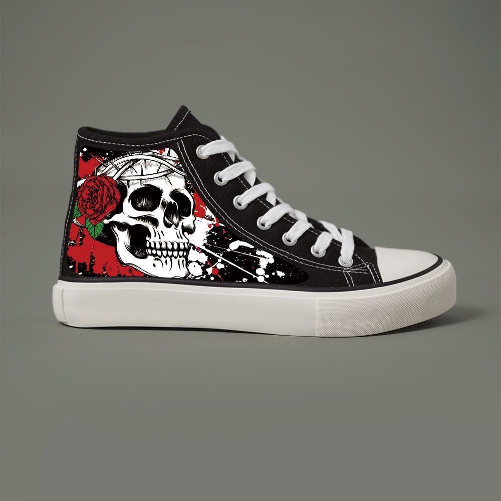 X010913 Men'S Canvas Shoes Casual Sneakers Skate Shoes Lace-Up 2D Print Series Campus Casual All-Season