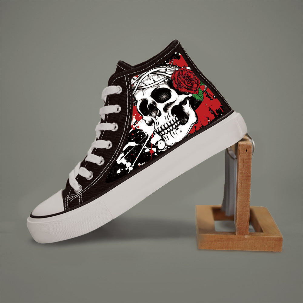 X010913 Men'S Canvas Shoes Casual Sneakers Skate Shoes Lace-Up 2D Print Series Campus Casual All-Season