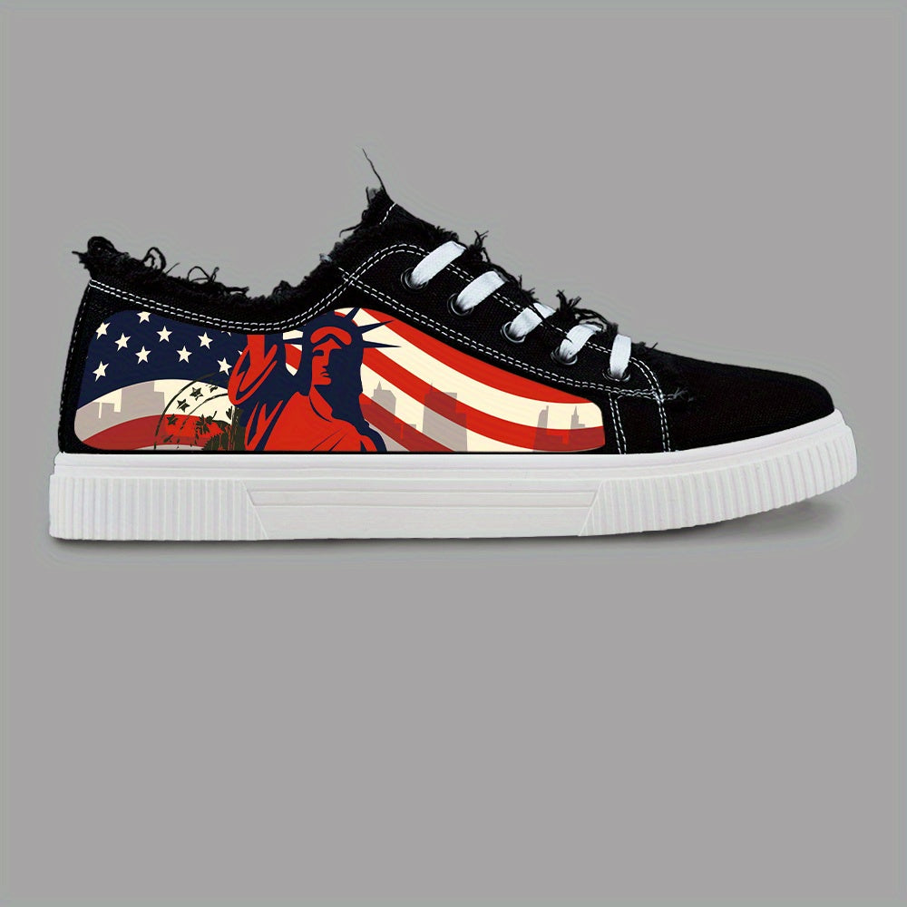 X010505-zy01-X001 Men's Canvas Shoes Casual Sneakers Skate Shoes Lace-Up 2D Printed Series Campus Casual Style All Seasons