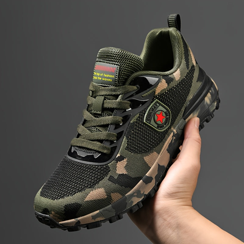 Men's Lightweight Sneakers, Camouflage Pattern, Low-top Laces, Non-slip and Lightweight, Suitable for Jogging, Hiking, Outdoor Activities, Suitable for All Seasons