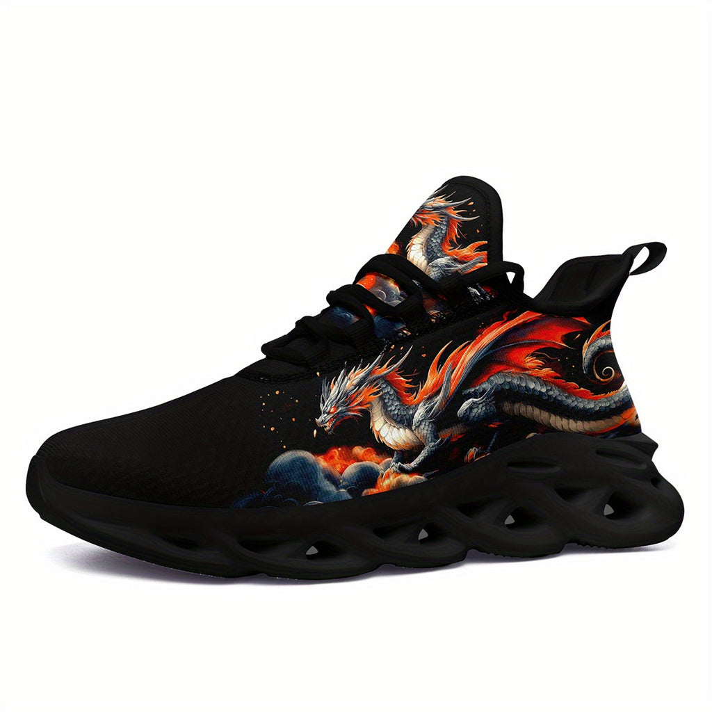 Men'S Low Top Sneakers in Plus Size, Featuring a Gothic Dragon Design, Perfect for Streetwear. These Trendy Shoes Are Comfortable Walking Trainers Suitable for Any Season