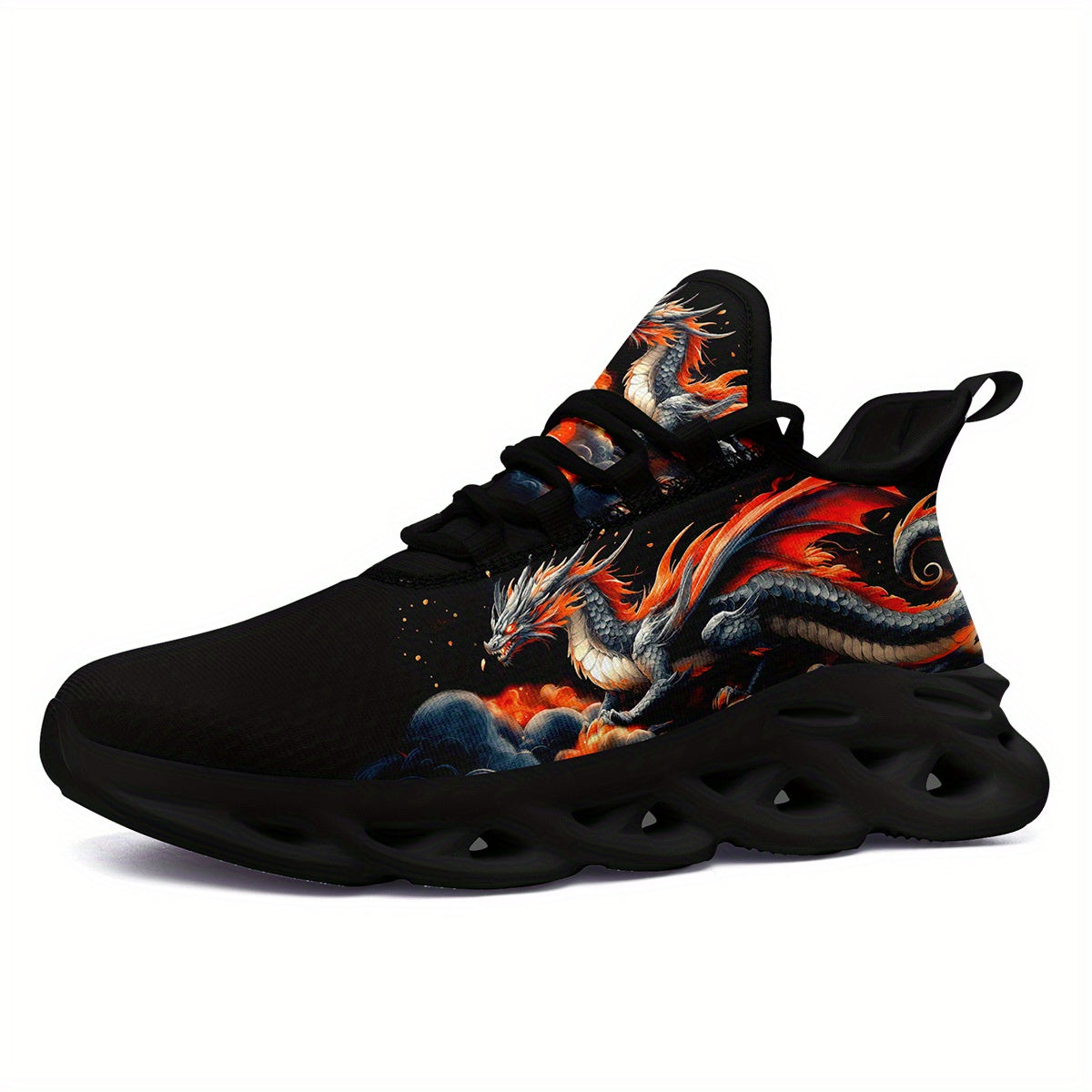 Men'S Low Top Sneakers in Plus Size, Featuring a Gothic Dragon Design, Perfect for Streetwear. These Trendy Shoes Are Comfortable Walking Trainers Suitable for Any Season