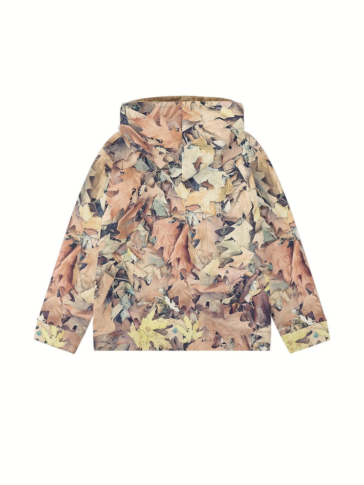 Men'S Autumn Winter Leaf Print Casual Matching Fleece Lined Zip-Up sweatshirt, Hunting
