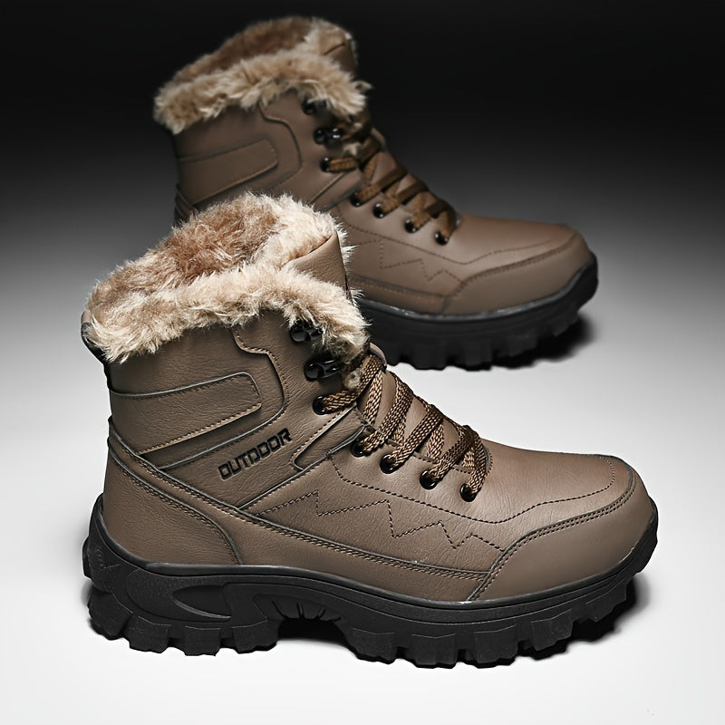 New Autumn And Winter High-Top Men'S Outdoor Hiking Boots, Thickened And Insulated for Warmth, Suitable for Climbing And Snowy Conditions