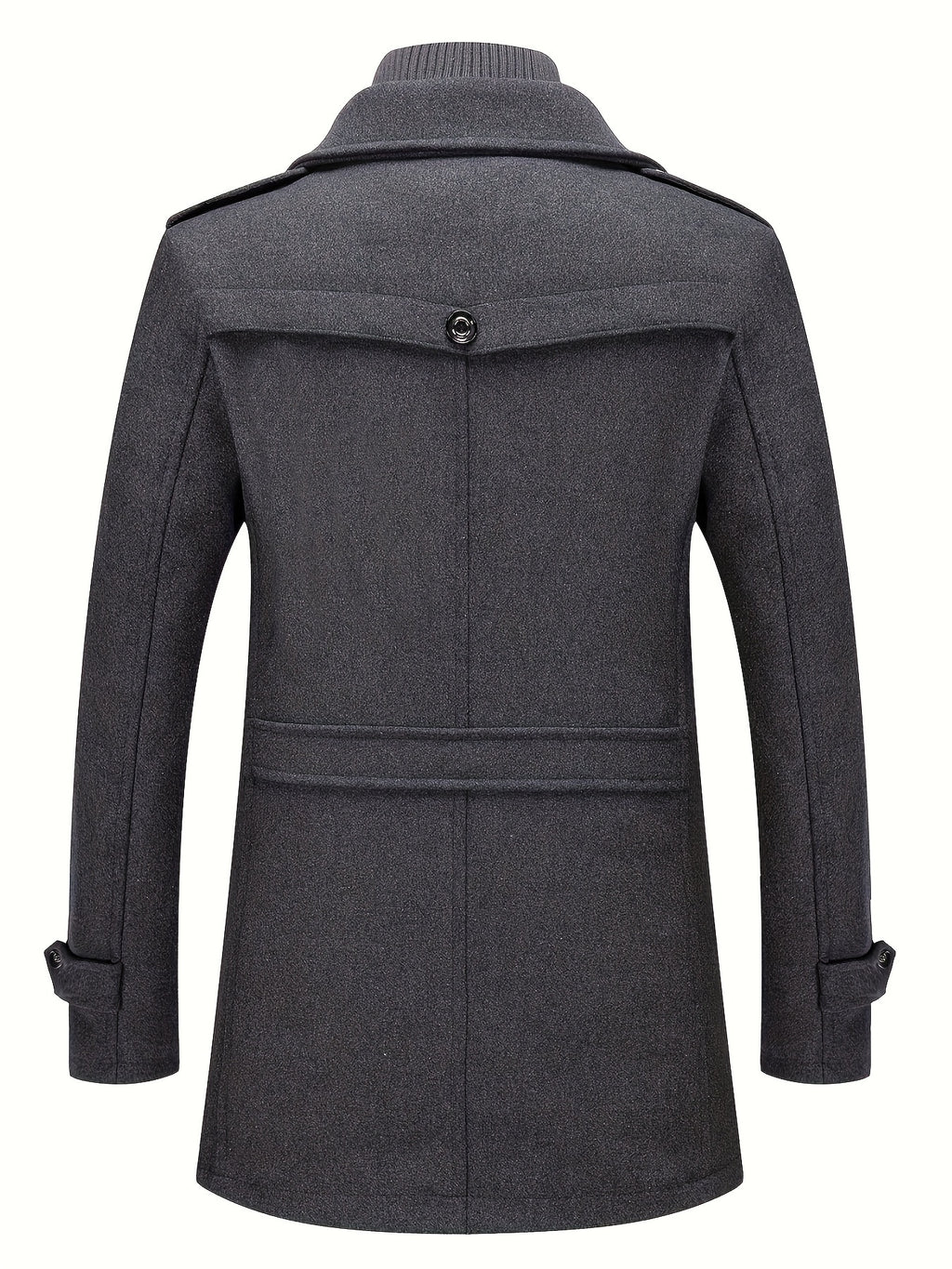 Men's Stand Collar Fleece Blend Pea Coats with Removable Inner Collar Single Breasted Overcoat