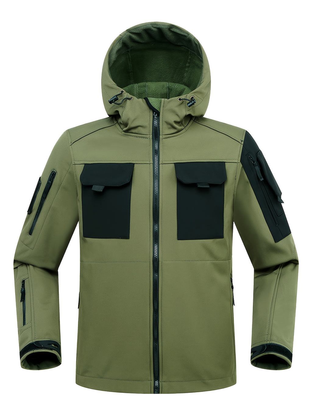 Winter Shark Skin Softshell Hooded Jacket Multi-pocket Tactical Windbreaker for Outdoor Adventures -lined Thermal Fabric Ideal for Snowy Weather and Hiking ExcursionsWinter Shark Skin Softshell Hooded Jacket Multi-pocket Tactical Windbreaker Fo