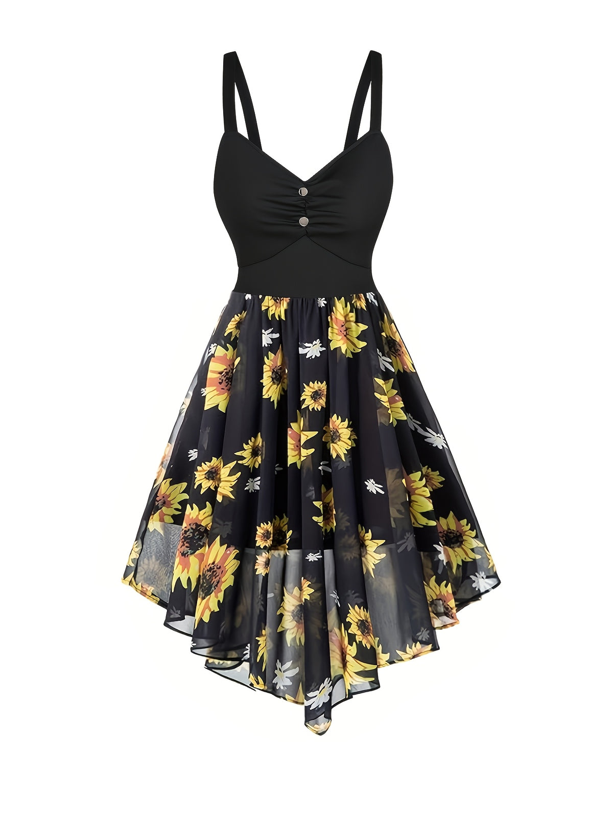 Women's Elegant Vintage Strap Day Moon Star Print Yarn Skirt Patchwork A-Line Dress