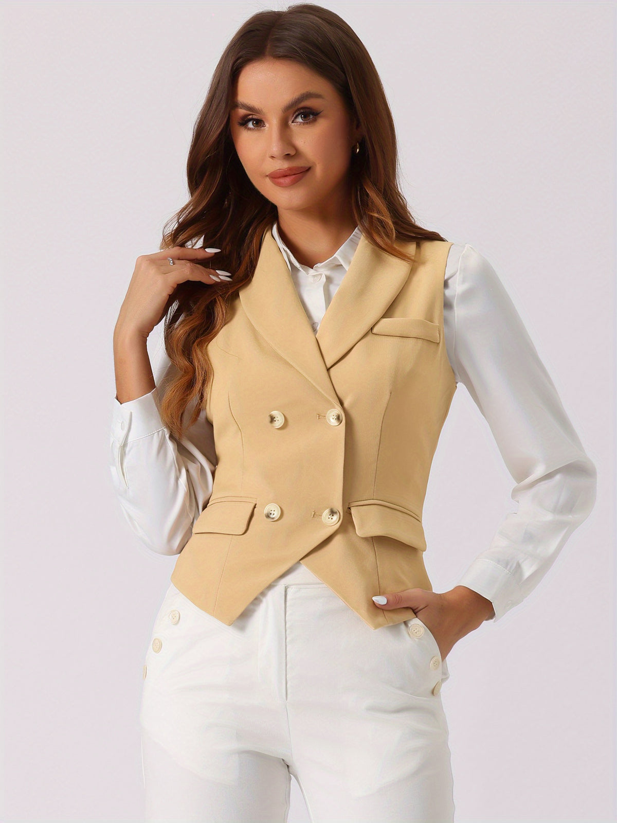 Women's Suit Vest Double Breasted Lapel Dressy Waistcoat Vest