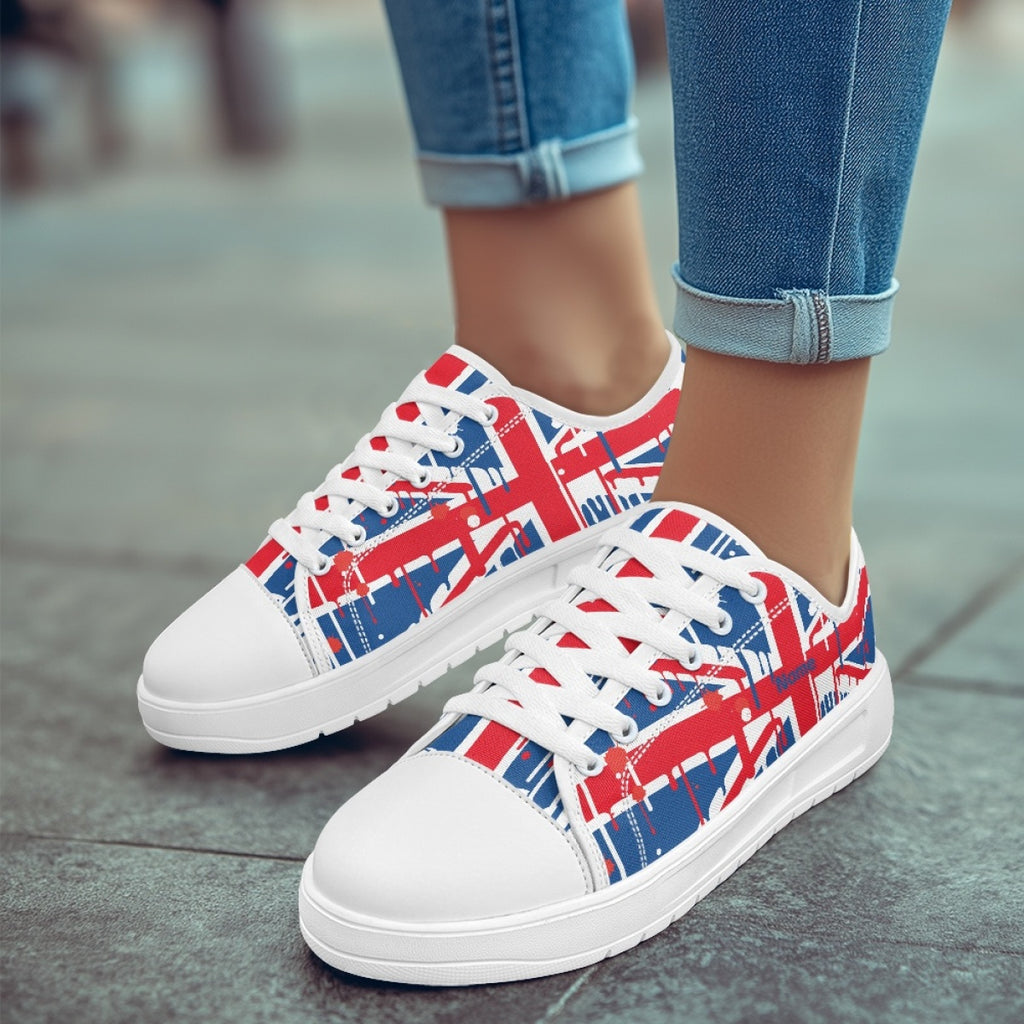 Union Jack Print Breathable Canvas Shoes - Lightweight Lace-Up Walking Shoes with EVA Sole, Unisex Low-Top Design for Men & Women, All-Season Comfort for Jogging, Outdoor Travel & Casual Wear - Customized Gift Idea