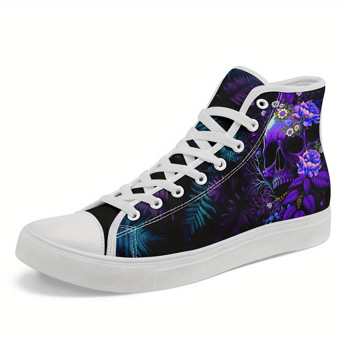 Men's Gothic High-Top Sneakers • Purple Skull Design Gothic Streetwear Shoes • Casual Fashion Lace-Up Trainers • Men's Punk Trendy Shoes