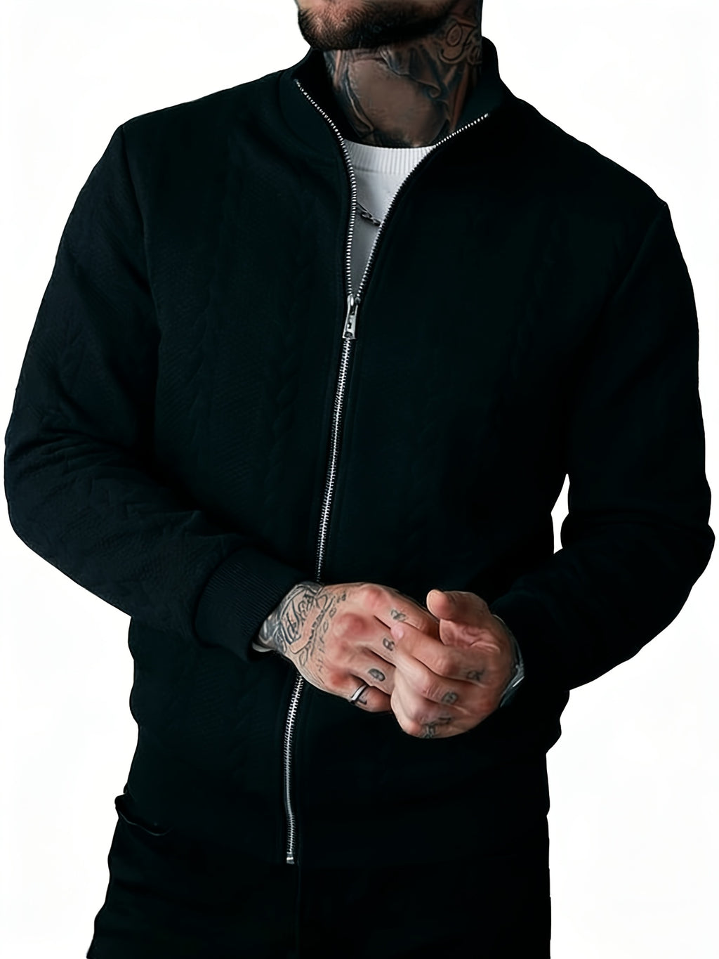 Men's Fashion Casual Elegant Medium Stretch Cardigan, Men's Casual Full-Zip Cardigan, Spring/Autumn Jacquard Casual Jacket with Jacquard Design, Suitable for All-Season Wear, Ideal for Casual and Formal Outfits, Fashionable Jacquard with Striped Knit