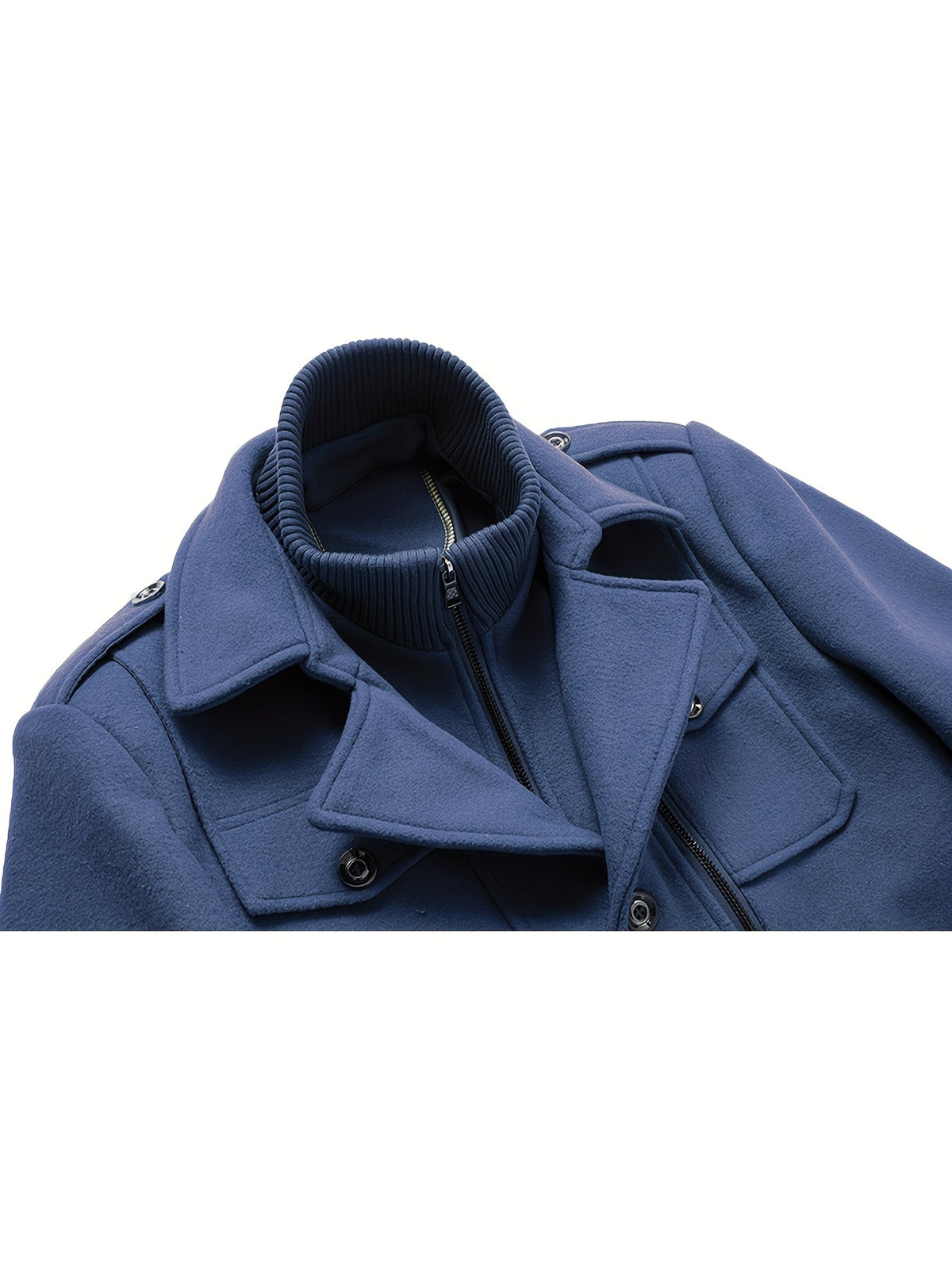 Men's Stand Collar Fleece Blend Pea Coats with Removable Inner Collar Single Breasted Overcoat