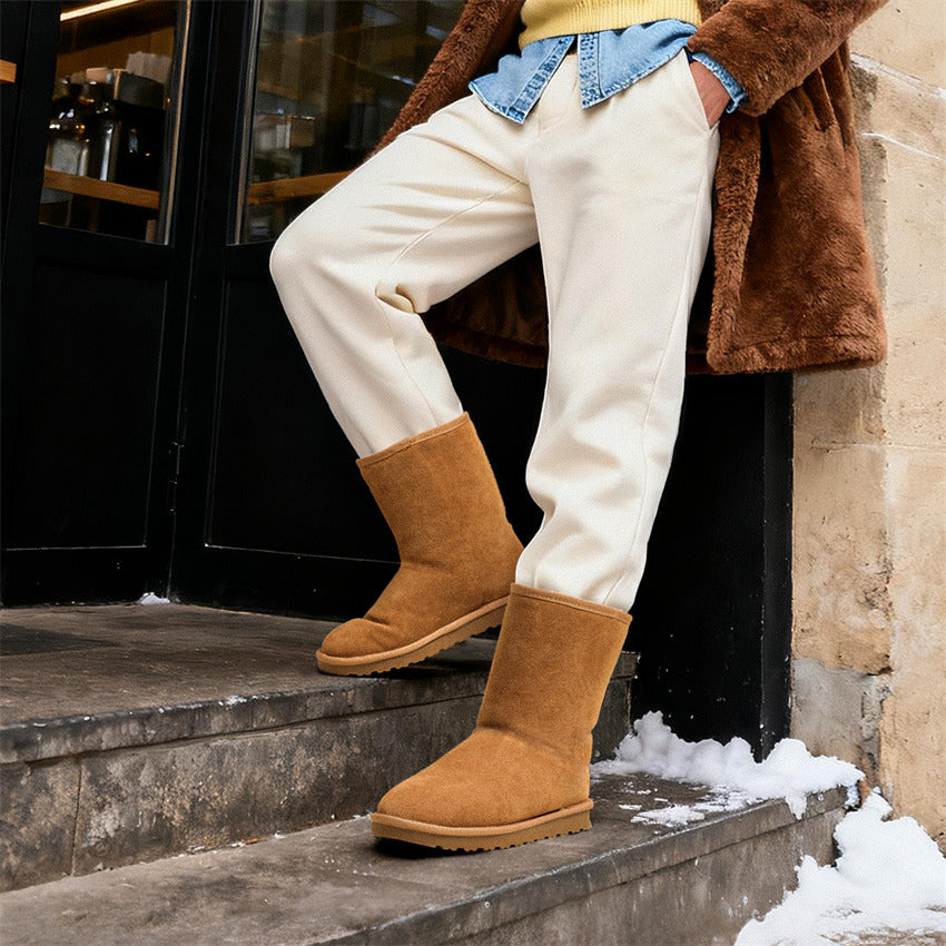 Bruno Marc Men's Winter Boots with Faux Fur Lining - Slip-On Ankle Booties, -Like Upper, TPR Traction Sole & PU - Cold Weather Warm for Ice, Snow, /Outdoor (Beige/Brown) - Easy-Care Classic
