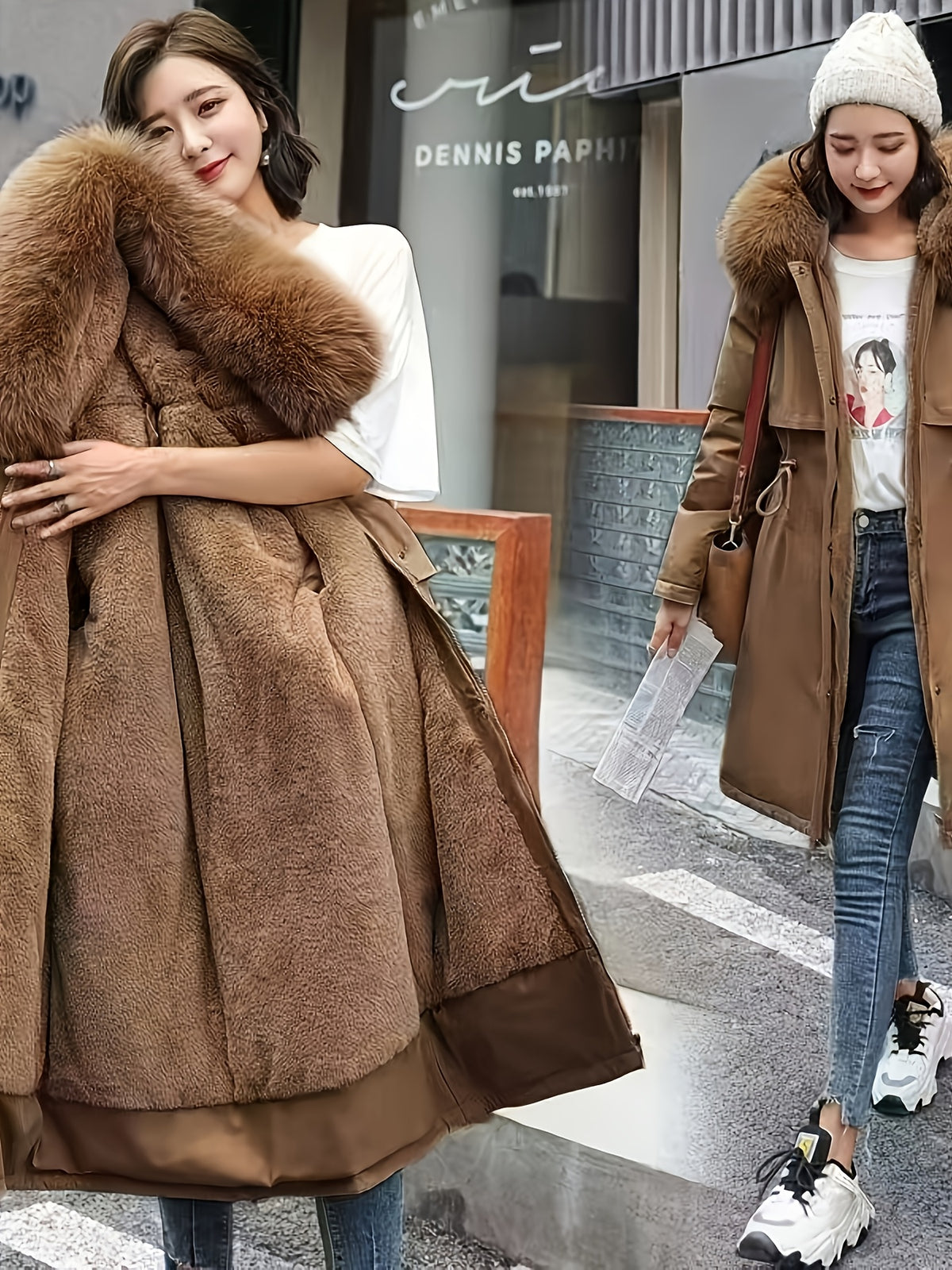Winter New Mid-Length Fleece-Lined Vest Coat Trendy Women'S Coat Removable Collar