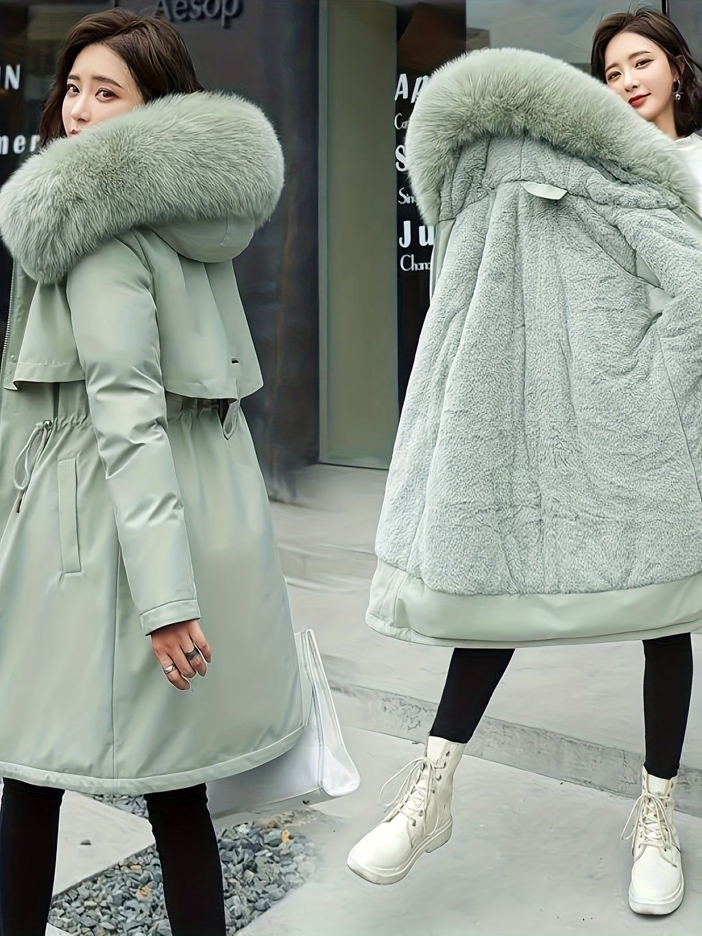 Winter New Mid-Length Fleece-Lined Vest Coat Trendy Women'S Coat Removable Collar