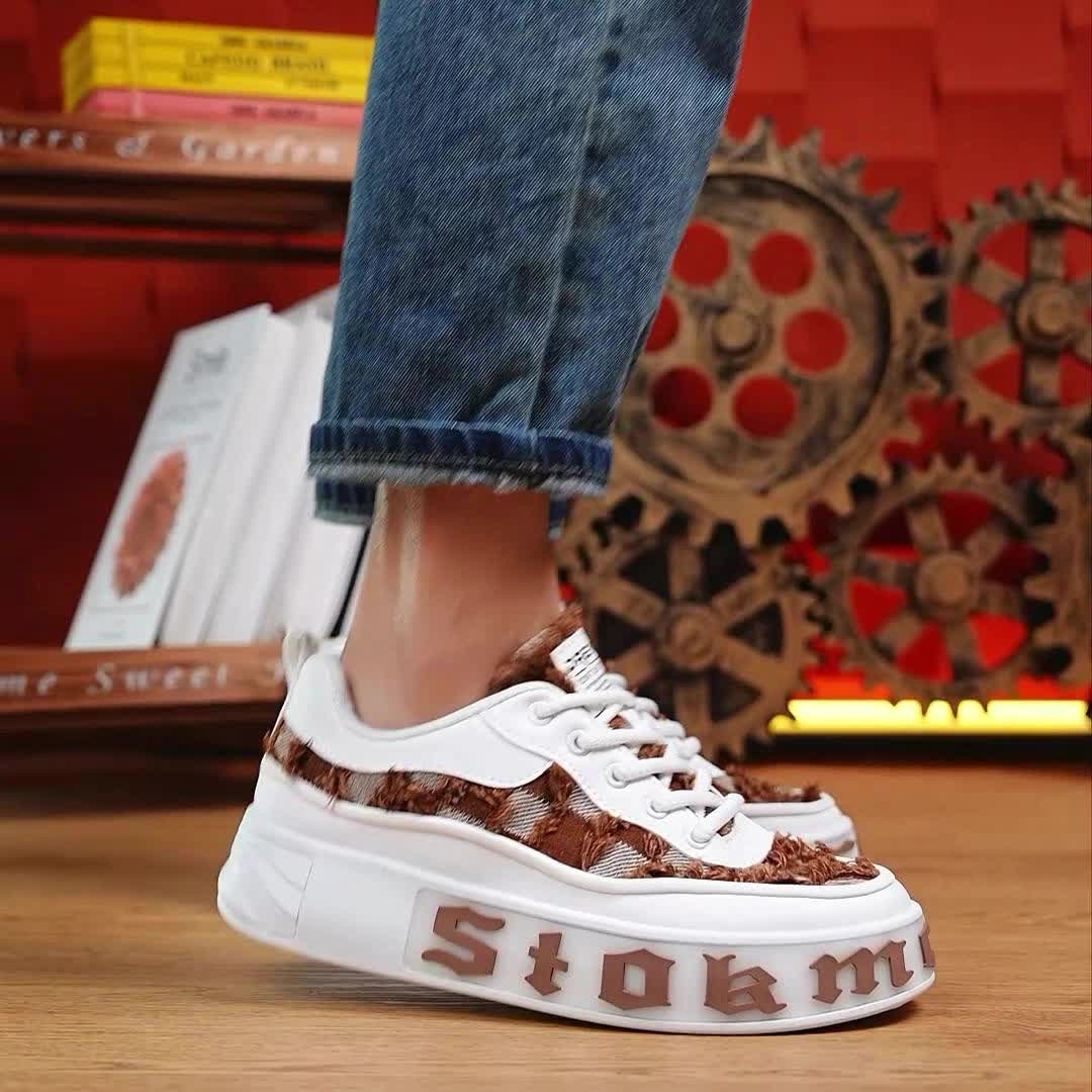 Men's - Thick-Soled Skate Sneakers - Breathable /Canvas Upper & Cushioned PVC Sole - Lace-Up Low-Top Skate Shoes Suitable for, Gym, Skateboarding - Multi-Color Options (Maintain Dry)