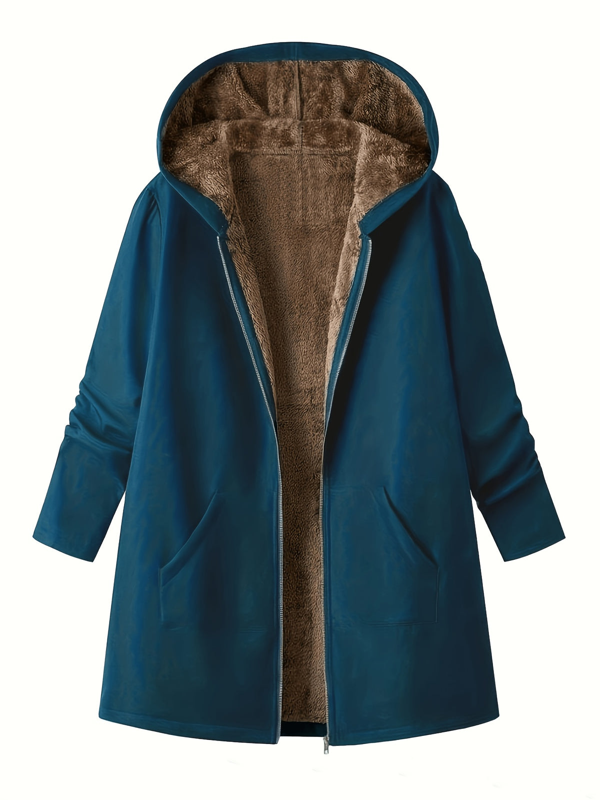 Solid Color Thermal Lined Hooded Jacket for Autumn/Winter Warmth and Casual Wear
