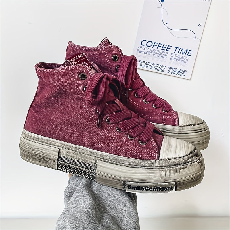 Mid-Top Canvas Shoes Men'S Versatile Athletic Casual Cloth Shoes Men'S High-Top Skateboard Shoes Vintage Distressed Dirty Shoes