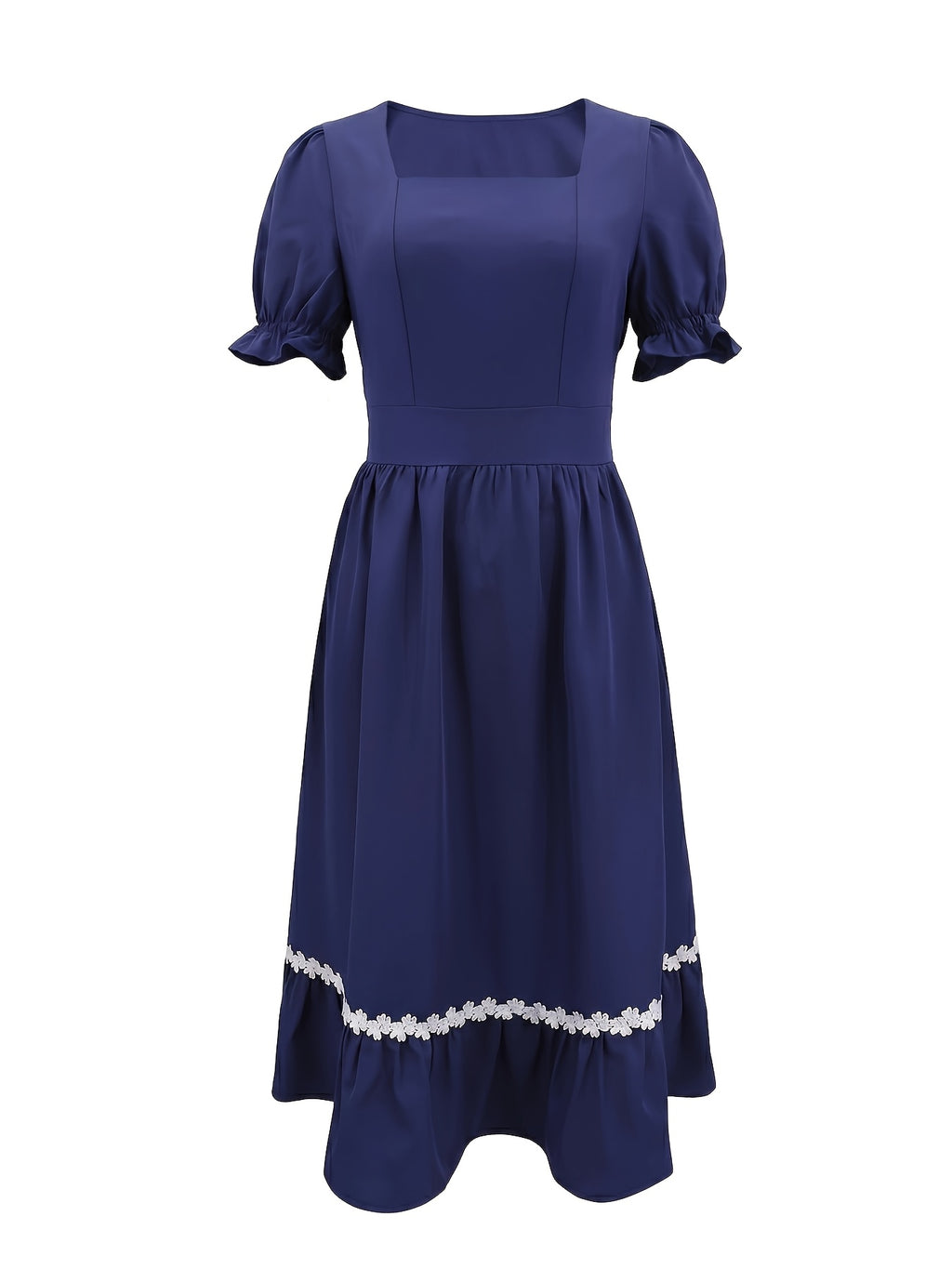Women's Ombre Color Casual Elegant Vacation Wrap-Front Waist-Cinching A-Line Lace Trim Dress