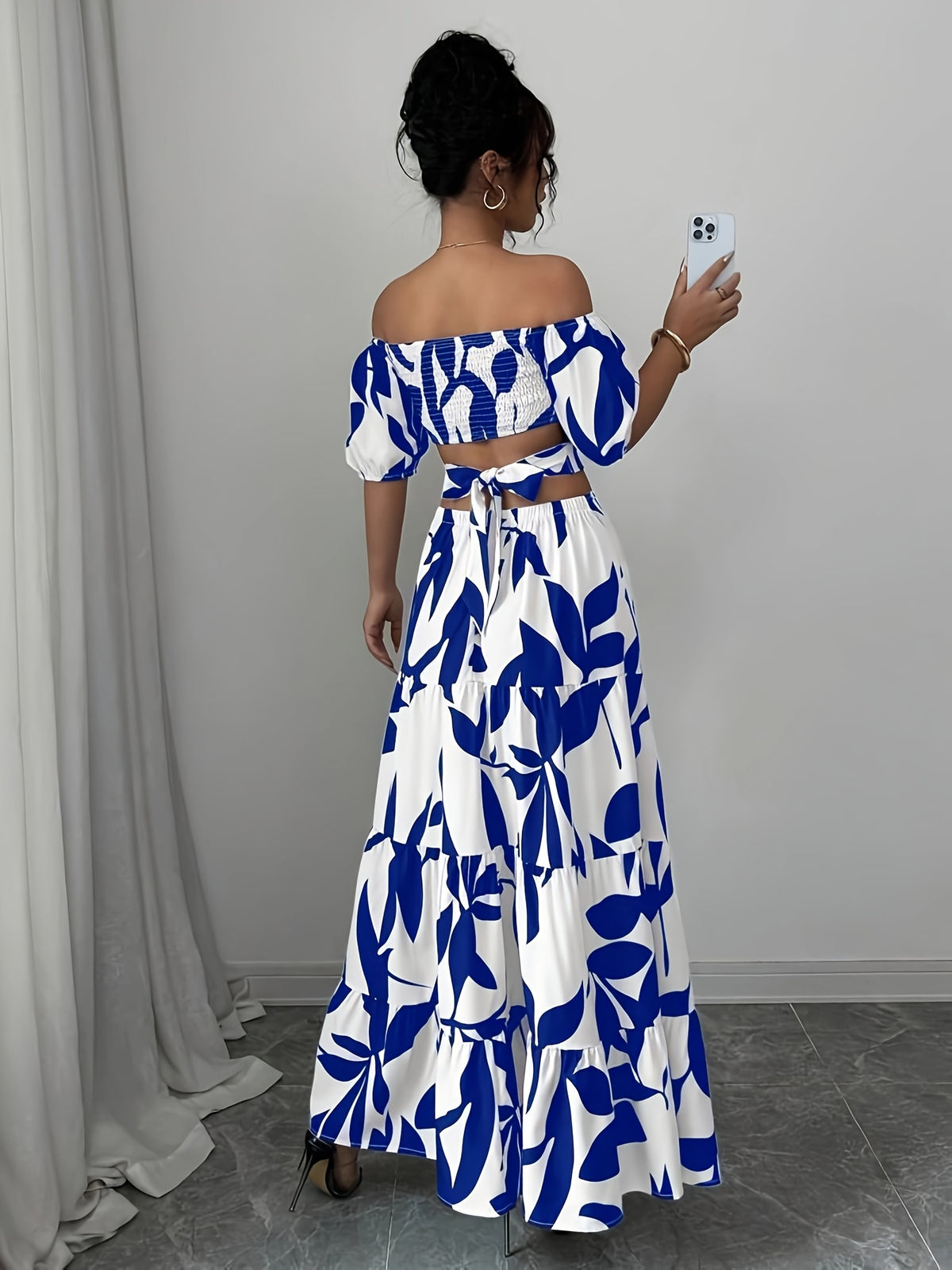 Women'S Off-Shoulder Floral Print Maxi Dress with Belt - Elegant Asymmetrical Hem, Sleeveless Vacation Dress in Black & White Floral Pattern, Lightweight Polyester for Summer Getaways, Cute Summer Dresses