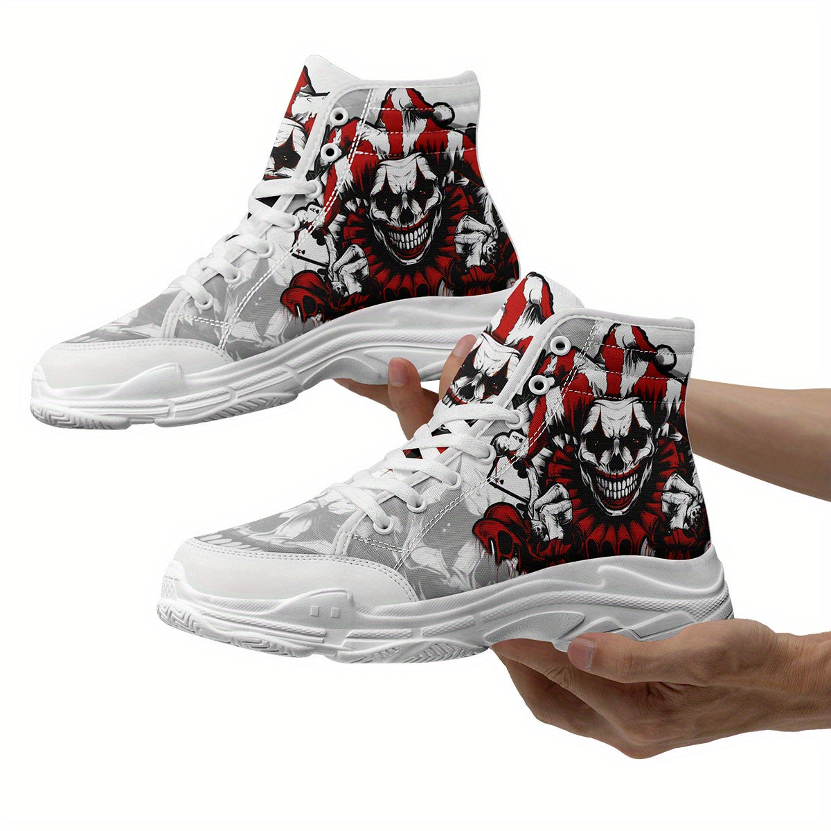 [Gothic Joker Sneakers] Men's Gothic Joker Punk Sneakers, Bold Joker Design High-Top Shoes, Dark Aesthetic Streetwear Trainers, Couple's Casual Comfortable Round Toe All-Match Shoes, Men's Fashion Shoes