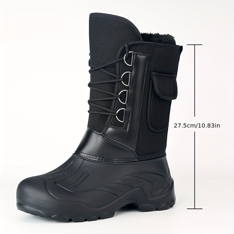 Men's Winter Warm and Comfortable Outdoor Snow Boots - Non-Slip Ankle Boots for Hiking and Trekking - Plush Lined - Men's Fashion Sports Shoes with Plush Fur Lining, Thickened and Insulated for Cold Weather Protection - Black with Faux Fur Trim