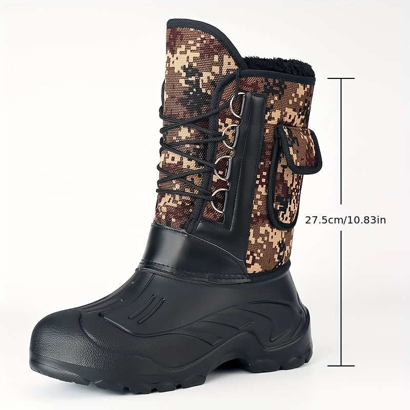 Men's Winter Warm and Comfortable Outdoor Snow Boots - Non-Slip Ankle Boots for Hiking and Trekking - Plush Lined - Men's Fashion Sports Shoes with Plush Fur Lining, Thickened and Insulated for Cold Weather Protection - Black with Faux Fur Trim