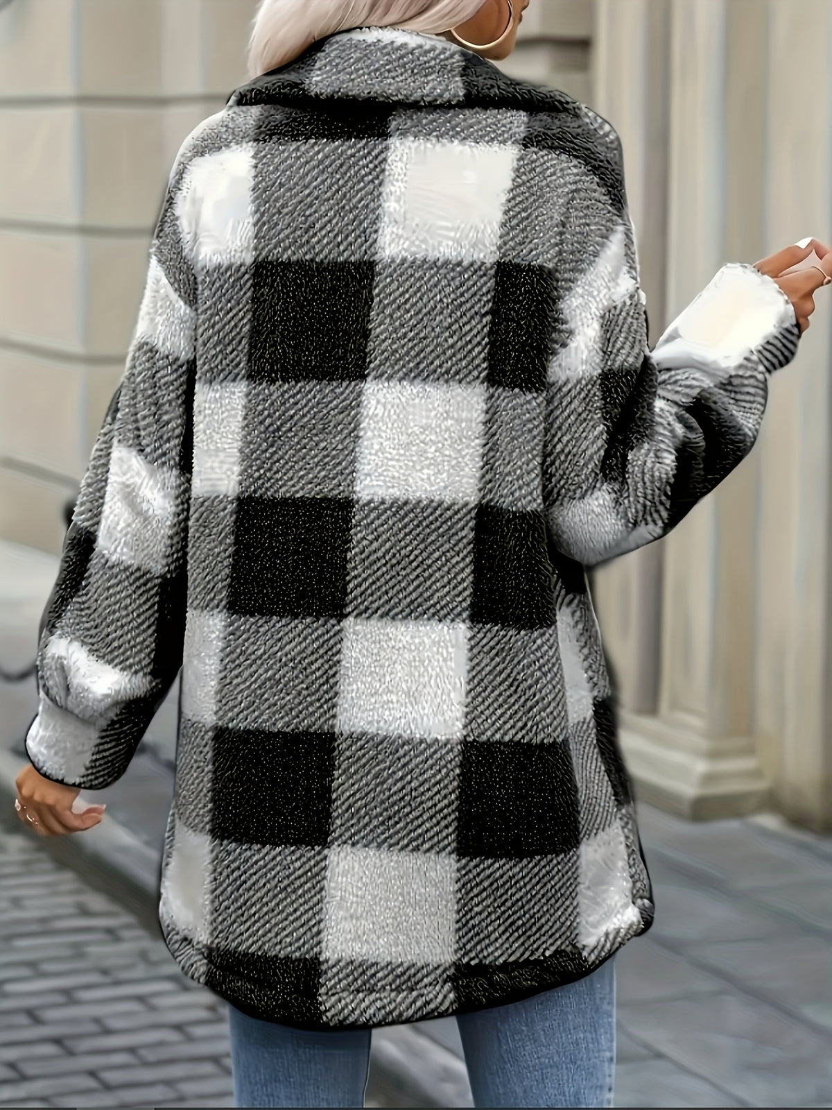 New Cross-Border Fashionable Casual Plaid Plush Jacket for Women