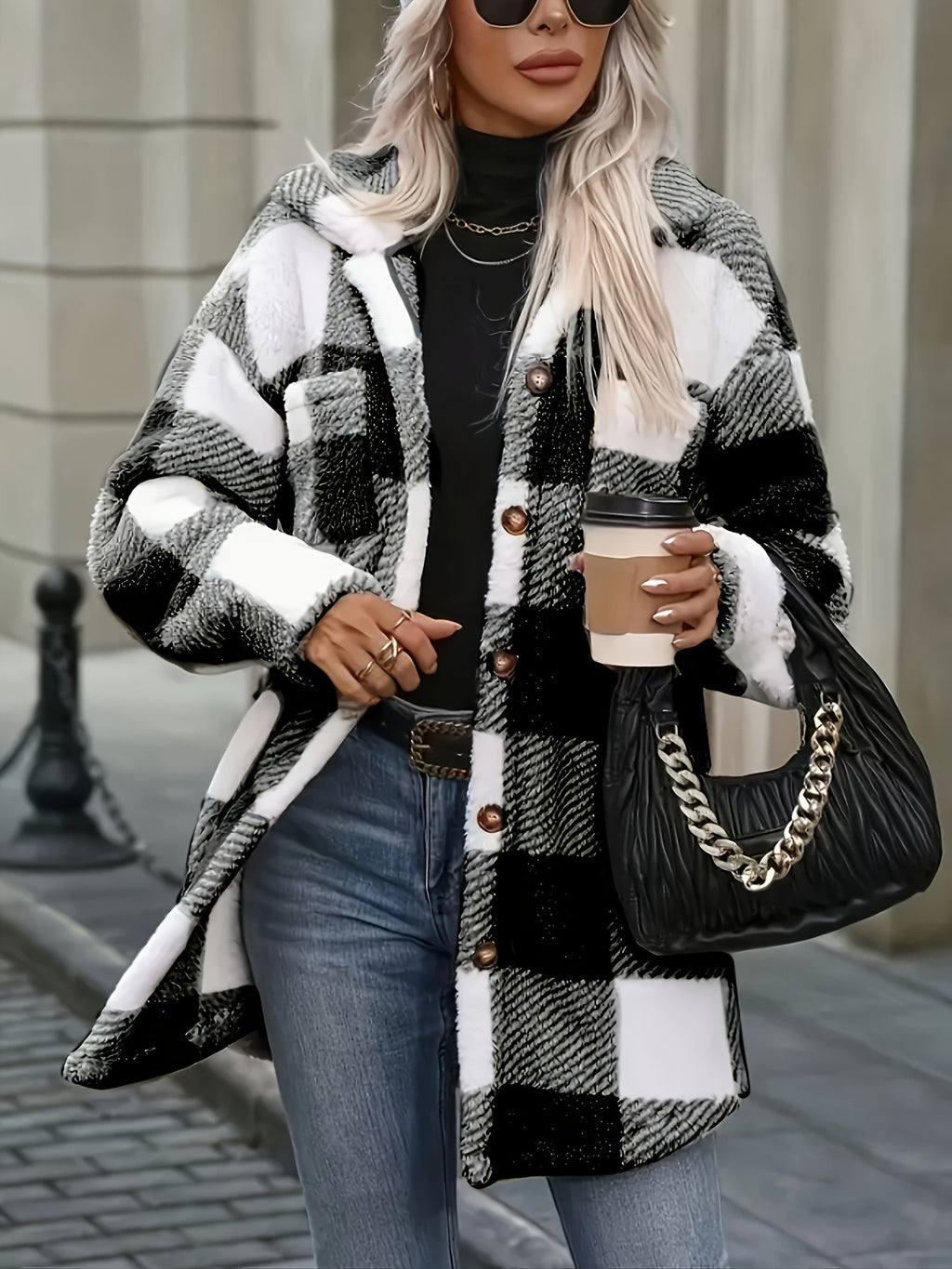 New Cross-Border Fashionable Casual Plaid Plush Jacket for Women