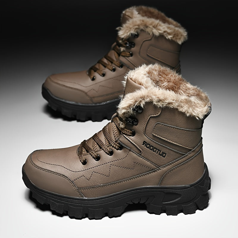 New Autumn And Winter High-Top Men'S Outdoor Hiking Boots, Thickened And Insulated for Warmth, Suitable for Climbing And Snowy Conditions